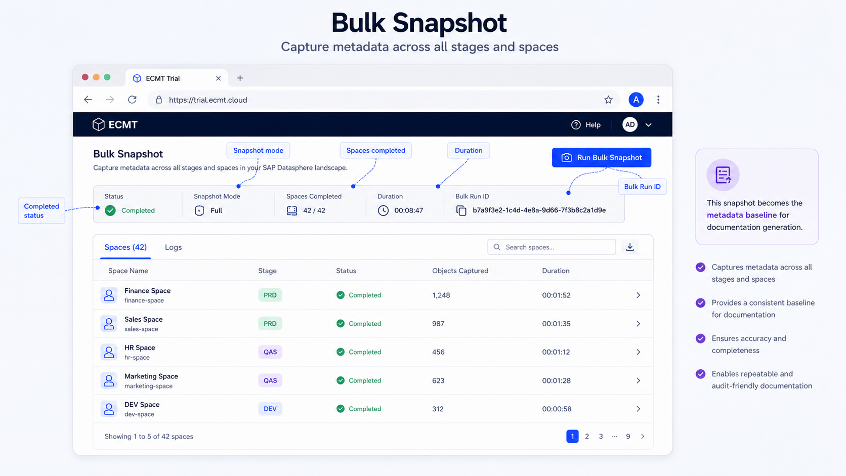 Bulk Snapshot history